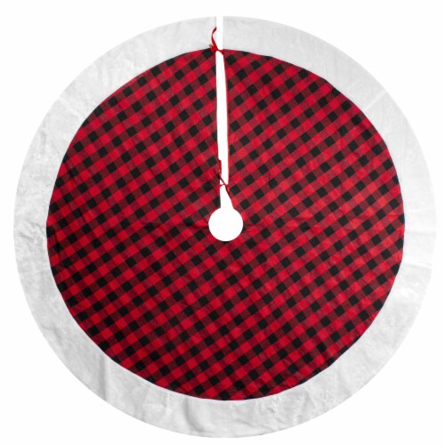 Northlight 48 Red and Black Buffalo Plaid Christmas Tree Skirt with Faux Fur Trim Perspective: top