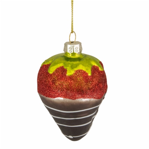 Northlight 2.75 Brown, Red, and Green Chocolate Covered Strawberry Glass Christmas Ornament Perspective: top