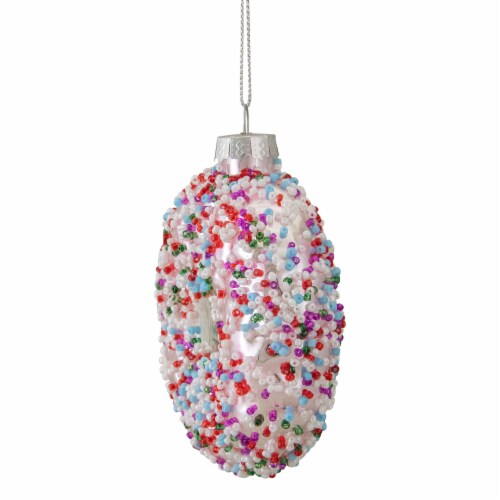 Northlight 3.75  Pink Doughnut with Sprinkles Glass Christmas Ornament Perspective: top