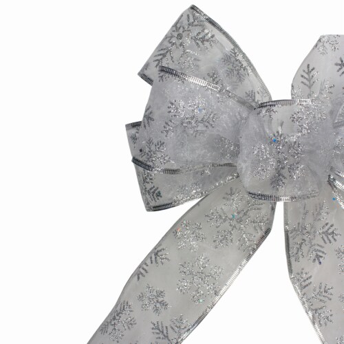 Northlight 14  x 9  Sheer Silver Snowflake 6 Loop Christmas Bow Decoration Perspective: top