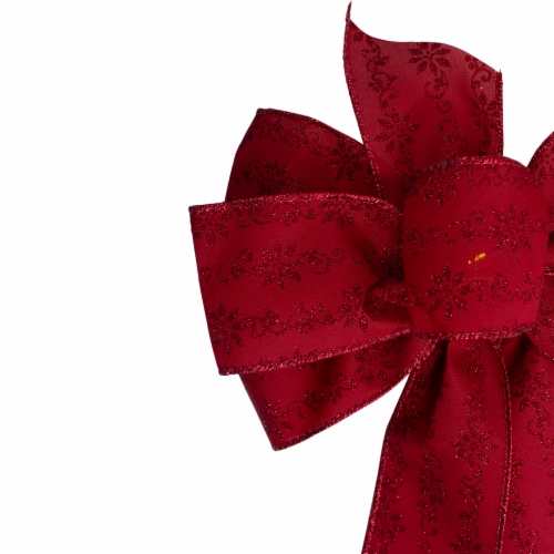 Northlight 14  x 9  Red Glittered Poinsettia 6 Loop Christmas Bow Decoration Perspective: top