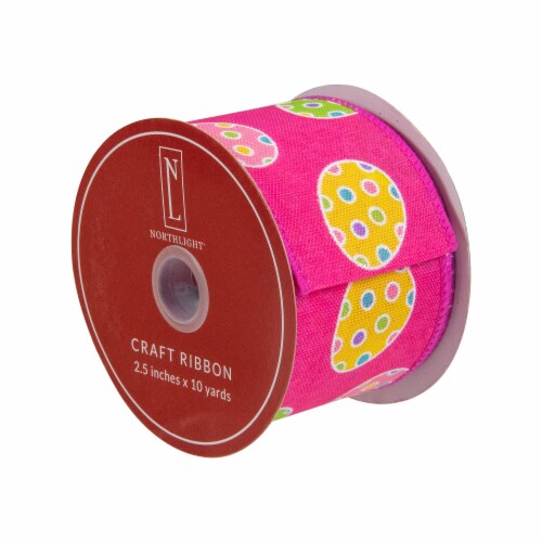 Northlight Pink with Easter Egg Design Wired Spring Craft Ribbon 2.5 x 10 Yards Perspective: top