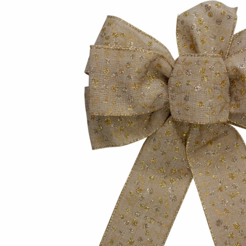 Northlight 14  x 9  Burlap and Gold Glittered Polka Dots 6 Loop Christmas Bow Decoration Perspective: top