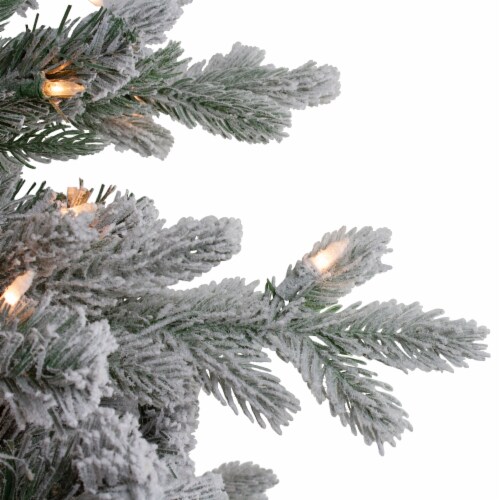 Northlight 6.5' Pre-Lit Flocked Saratoga Spruce Artificial Christmas Tree - Clear Lights Perspective: top