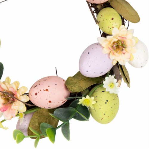 Northlight Pastel Easter Egg Mini Spring Easter Wreath, Pink and Yellow 8-Inch Perspective: top