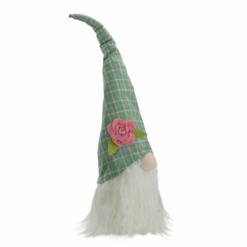 Northlight 20 Green and White Plaid Spring and Easter Gnome Head Table Top Decor Perspective: top