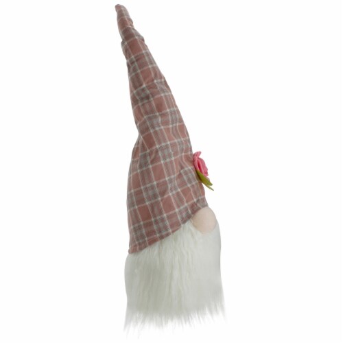 Northlight 20 Pink and White Plaid Spring Gnome Head Table Top Decor Perspective: top