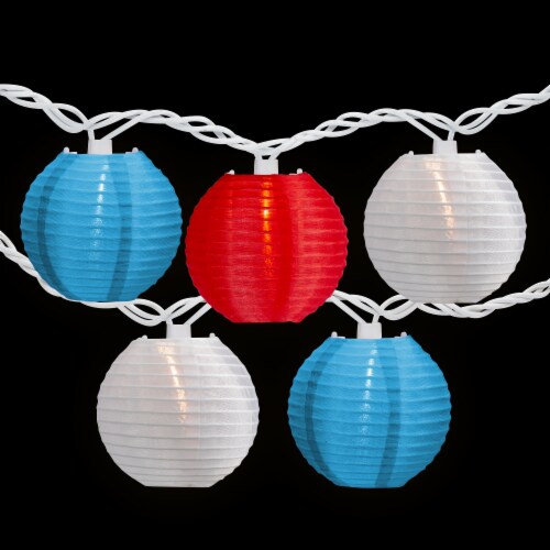 Northlight 10-Count Red, White and Blue 4th of July Paper Lantern Lights, 8.5ft White Wire Perspective: top