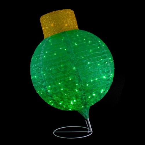 Northlight 38  LED Lighted Twinkling Green Tinsel Onion Ornament Outdoor Christmas Decoration Perspective: top