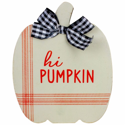 Northlight Set of 2 Blue and Beige Fall Harvest Wooden Pumpkin Welcome Plaques 8 Perspective: top