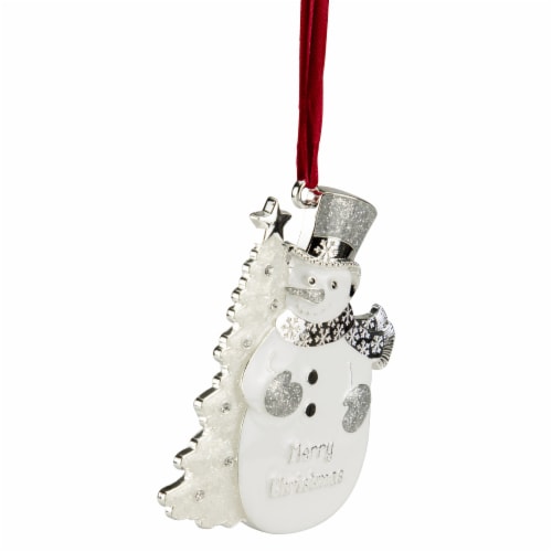 Northlight 3.5 White Silver-Plated Snowman Merry Christmas Ornament with European Crystals Perspective: top