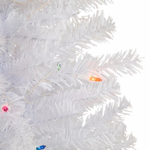 Northlight 4' Pre-Lit Woodbury White Pine Slim Artificial Christmas Tree, Multi Lights Perspective: top