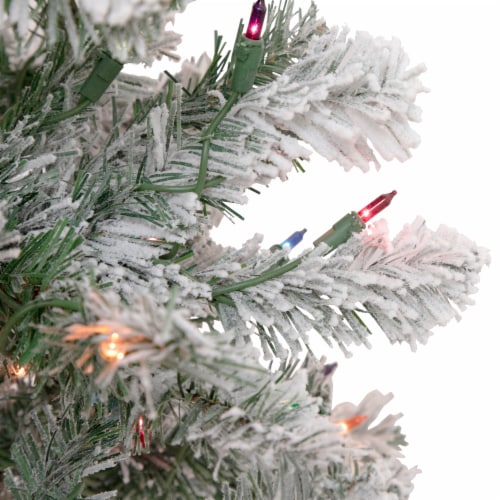 Northlight 4.5' Pre-Lit Flocked Madison Pine Artificial Christmas Tree, Multi Lights Perspective: top