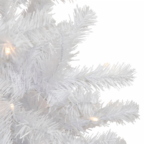 Northlight 7.5' Pre-Lit White Georgian Pine Pencil Artificial Christmas Tree, Warm White LED Perspective: top
