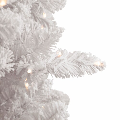 Northlight 6.5' Pre-Lit Medium Flocked Norway Pine Artificial Christmas Tree, Warm White LED Perspective: top