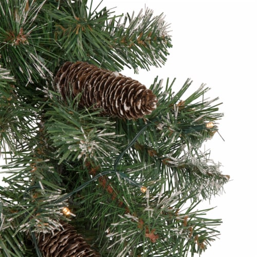 Northlight 24 Pre-Lit Artificial Frosted Pine and Pine Cone Christmas Wreath Perspective: top