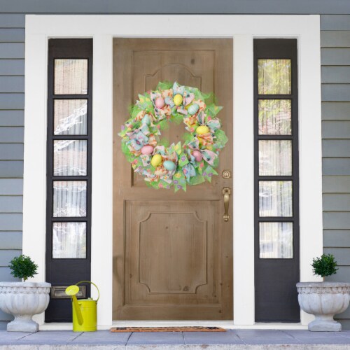 Northlight Pastel Easter Egg and Ribbons Wreath, 22-Inch, Unlit Perspective: top
