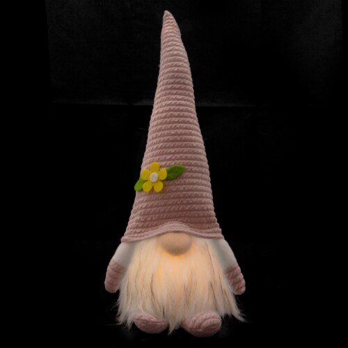 Northlight 12.25 Lighted Pink Spring Gnome with Flower Hat Perspective: top