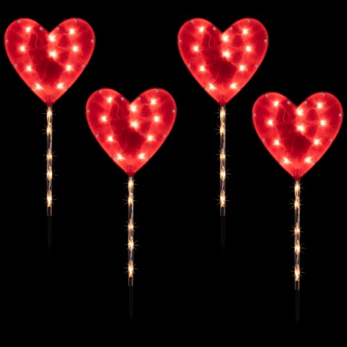 Northlight 35128600 Red Heart Valentines Day Pathway Marker Lawn Stakes - Clear Light - 4 Cou Perspective: top