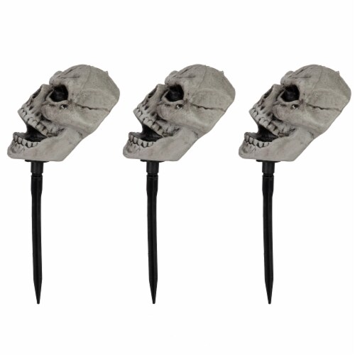 Northlight Set of 3 Skull Stakes Outdoor Yard Halloween Decorations Perspective: top