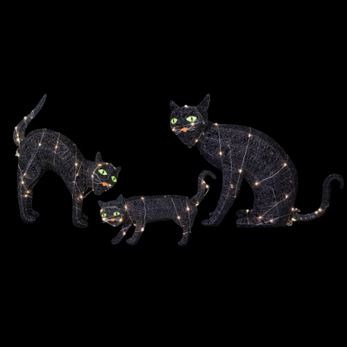 Northlight Set of 3 LED Lighted Black Cat Family Outdoor Halloween Decorations 27.5 Perspective: top