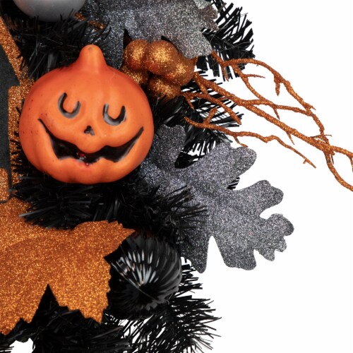 Northlight Orange and Black Haunted House Halloween Wreath, 24-Inch, Unlit Perspective: top