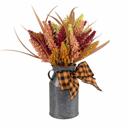 Northlight 18 Autumn Harvest Tabletop Canister Decoration with Artificial Fall Foliage Perspective: top
