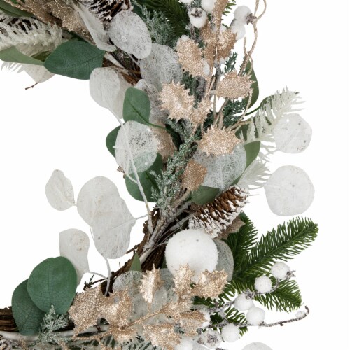 Northlight Sage Green and White Artificial Christmas Wreath, 24-Inch, Unlit Perspective: top