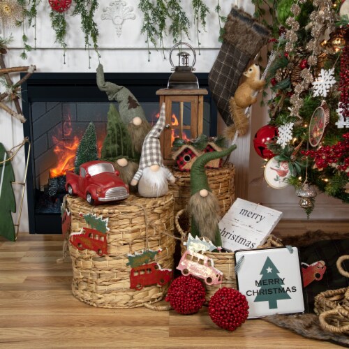 Northlight Set of 2 Beige and White Gingham Nordic Christmas Gnomes, 13 Perspective: top