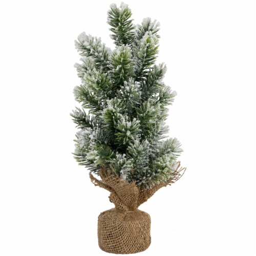 Northlight Mini Flocked Pine Artificial Christmas Trees with Burlap Base - 18 - Set of 3 Perspective: top