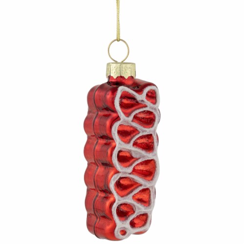 Northlight 3 Red Ribbon Candy Glass Christmas Ornament Perspective: top
