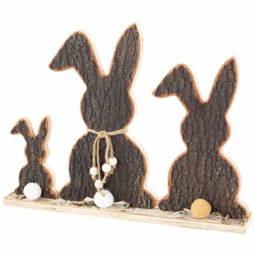 Northlight Rabbit Trio Wooden Tree Bark Easter Decoration - 15.75 Perspective: top