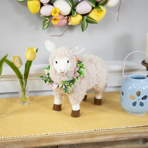 Northlight Standing Sheep With Floral Wreath Easter Northlight Standing Sheep With Floral Wreath Easter
