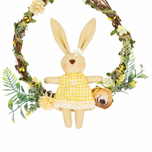 Northlight Bunny with Flowers Artificial Easter Twig Wreath - 10 Perspective: top