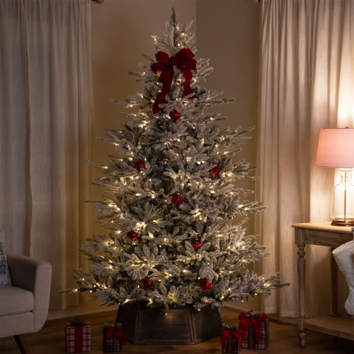 Northlight Real Touch™ Pre-Lit Flocked Grand Teton Pine Artificial Christmas Tree - 7.5' Warm Perspective: top