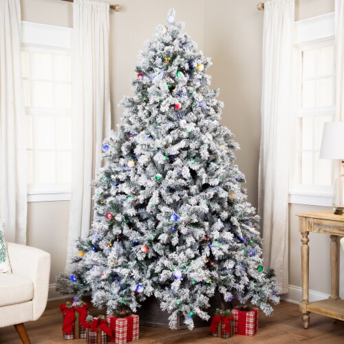 Northlight Pre-Lit Full Flocked Glacier Pine Artificial Christmas Tree - 7.5' Multi LED Perspective: top