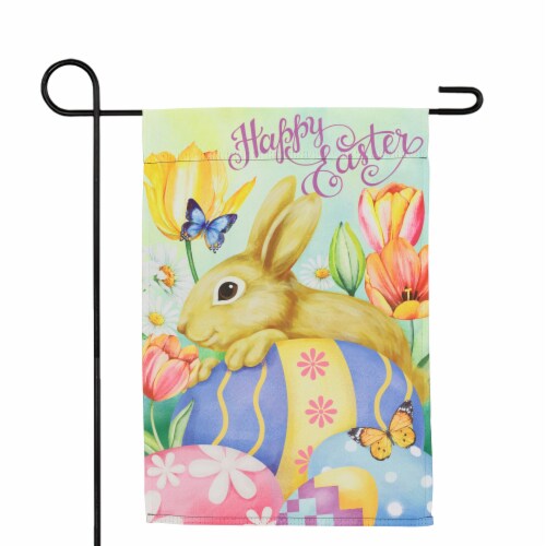 Northlight Bunny and Butterflies Happy Easter Outdoor Garden Flag - 18 x 12.5 Perspective: top