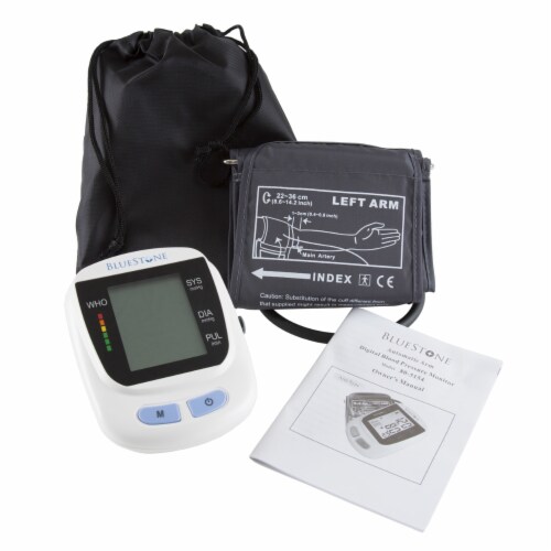 Digital Arm Blood Pressure Monitor Pulse with Cuff Battery Operated with Memory Perspective: top