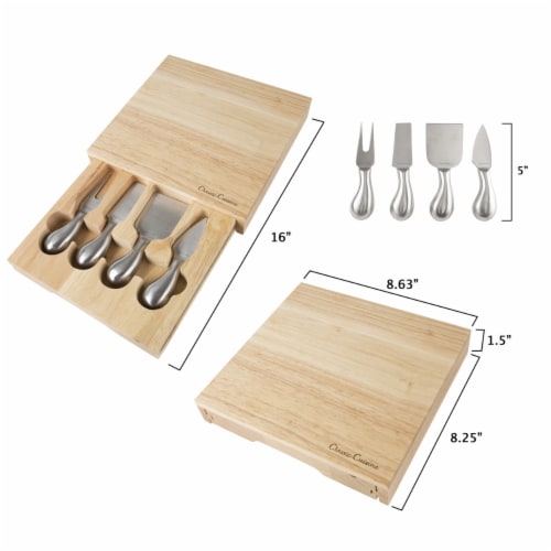 Classic Cuisine 8.6 x 8.25 in. Cheese Board Set with Stainless Steel Tools Perspective: top