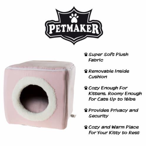 Petmaker  Cat Pet Bed Cave Soft Indoor Enclosed Covered - Pink Perspective: top