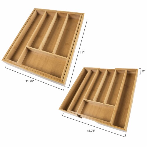 Bamboo Expandable Utensil Drawer Organizer Flatware, Utensil, Cutlery Kitchen Divider Perspective: top