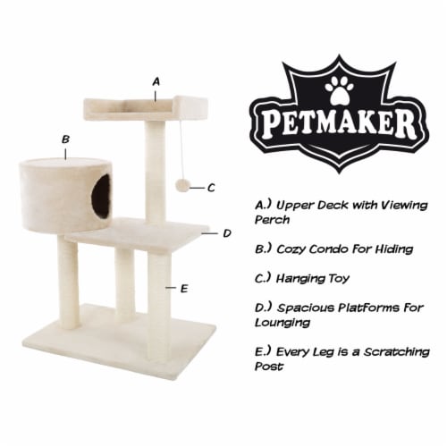 Cat Tree Tower Condo 3 Levels with Cave Perch and Scratching Posts 31 Inches Perspective: top