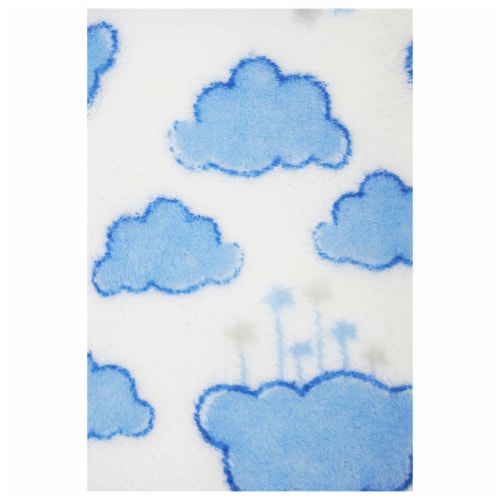 Cutie Pie Cloud Print Plush Baby Blanket - Light Blue Perspective: top