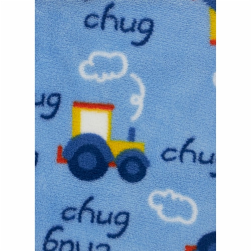 Cutie Pie Tractor Print Plush Baby Blanket - Blue Perspective: top