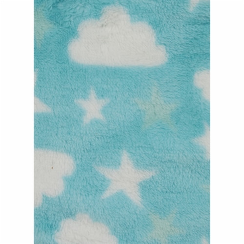 Cutie Pie Cloud Print Plush Baby Blanket - Blue Perspective: top