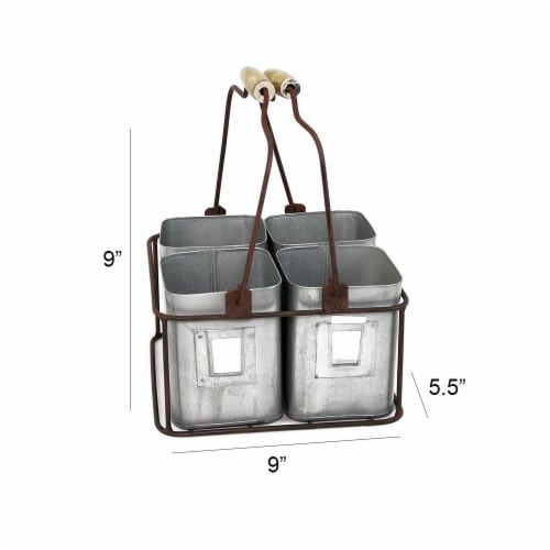 Benzara I457-AMC0008 5.5 x 9 x 9 in. Galvanized Metal Four Tin Organizer with Handles - Gray Perspective: top