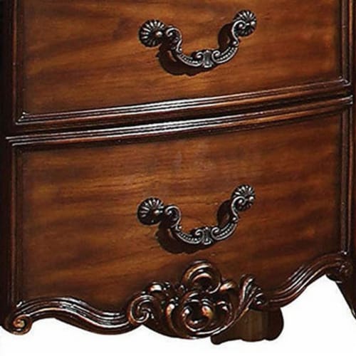 Traditional Style Wooden Nightstand With Two Drawers, Cherry Brown Perspective: top