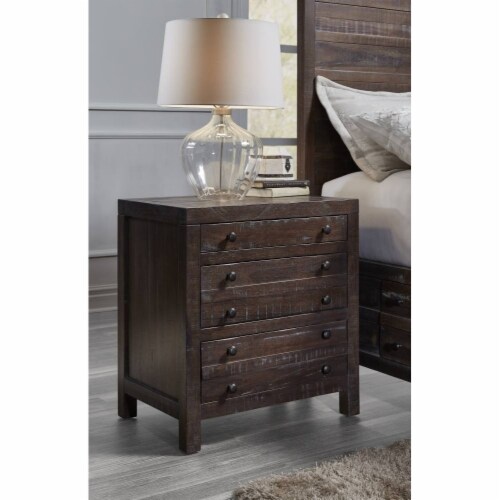 Wooden Nightstand with Three Drawers, Brown- Saltoro Sherpi Perspective: top