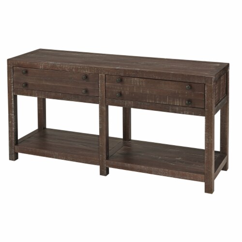 Wooden Two Drawer Console Table with Bottom Shelf, Brown Perspective: top
