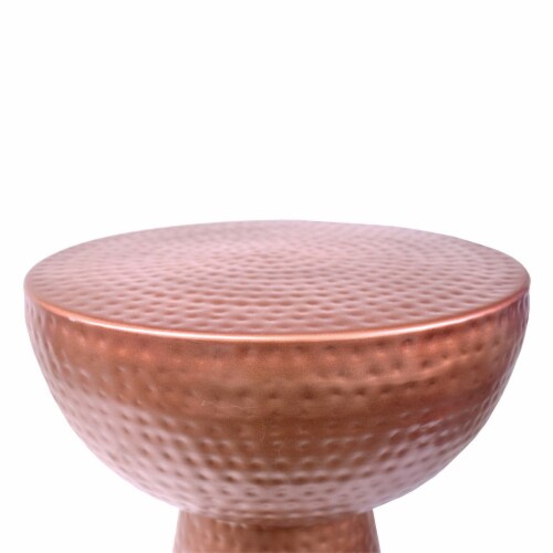 Benzara Hammered Textured Iron Stool - Copper Perspective: top